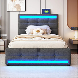 Acheter STILVORA Lit rembourré 90/200 cm gris en tissu avec LED RGB USB et tête de lit réglable
