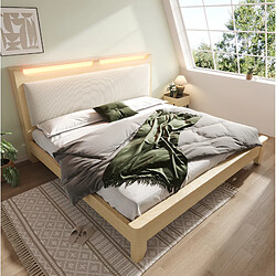 STILVORA Lit double 140/200 cm beige et chêne clair en bois et velours côtelé avec LED et rangement pas cher