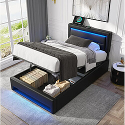 Avis STILVORA Lit rembourré 90/190 cm noir en PU avec LED USB et rangement