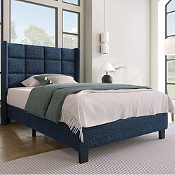 Avis STILVORA Lit simple 90/200 cm bleu en lin avec tête de lit rembourrée et sommier à lattes