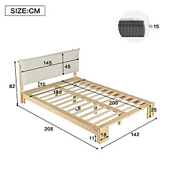 Acheter STILVORA Lit simple 140/200 cm naturel en bois et tissu avec dossier capitonné
