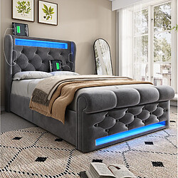 Acheter STILVORA Lit simple 90/200 cm gris en velours avec LED rangement et matelas