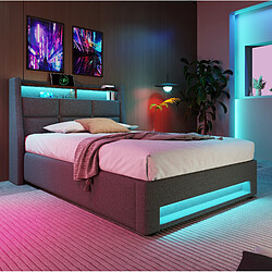 Acheter STILVORA Lit rembourré 90/200 cm gris en lin avec LED USB et matelas
