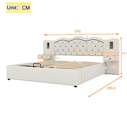 STILVORA Lit rembourré 180/200 cm beige en lin avec rangement hydraulique et USB pas cher