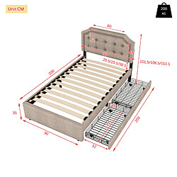 Acheter STILVORA Lit simple 90/200 cm beige et brun en MDF avec 2 tiroirs et tête réglable