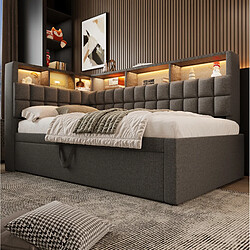 Avis STILVORA Lit de jour 90/200 cm gris en lin avec lit gigogne LED et Bluetooth