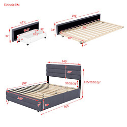Acheter STILVORA Lit plateforme 140/200 cm gris en lin avec lit gigogne et 2 tiroirs