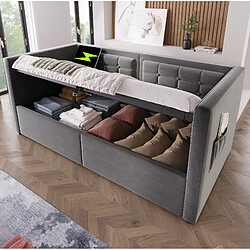 Avis STILVORA Lit banquette 90/200 cm gris en velours avec rangement hydraulique USB