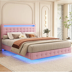 Avis STILVORA Lit 140/200 cm rose en PU avec LED et tête de lit réglable