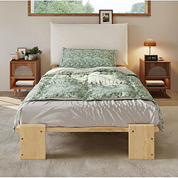 Avis STILVORA Lit simple 90/200 cm naturel en bois et tissu avec dossier rembourré et lattes stables