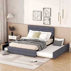 Avis STILVORA Lit plateforme 140/200 cm gris en lin avec lit gigogne et 2 tiroirs