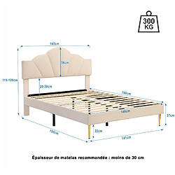 STILVORA Lit rembourré 140/190 cm beige en velours avec tête de lit réglable pas cher