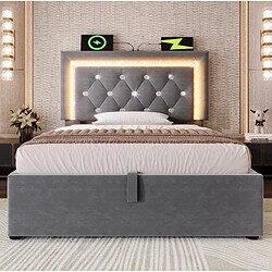 Acheter STILVORA Lit simple rembourré 90/200 cm gris en velours avec LED tête de lit réglable et coffre