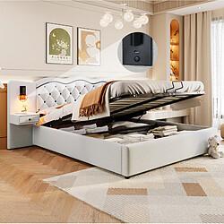 Avis STILVORA Lit rembourré 180/200 cm beige en lin avec rangement hydraulique et USB