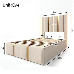 Acheter STILVORA Lit simple rembourré 90/200 cm beige en lin avec LED RGB rangement et ports USB Type-C