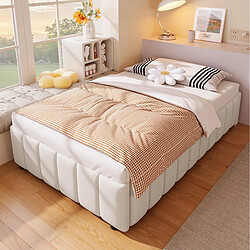 Avis STILVORA Lit rembourré 90/200 cm beige en lin avec rangement hydraulique