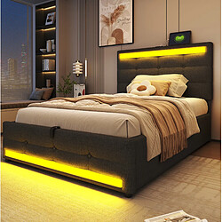 Avis STILVORA Lit rembourré 90/200 cm gris en tissu avec LED RGB USB et tête de lit réglable