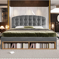 Acheter STILVORA Lit double 140/200 cm gris en velours avec tête de lit réglable et rangement