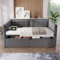 Avis STILVORA Banquette-lit 90/190 cm gris en velours avec rangement hydraulique et USB