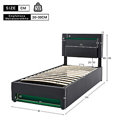 STILVORA Lit rembourré 90/190 cm noir en PU avec LED USB et rangement pas cher