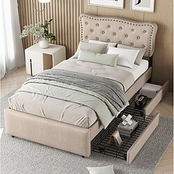 Avis STILVORA Lit rembourré 90/200 cm beige brun en MDF avec tête de lit réglable