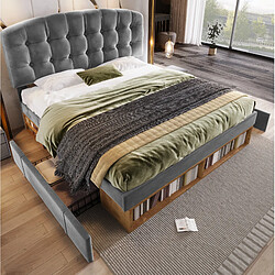Avis STILVORA Lit double 140/200 cm gris en velours avec tête de lit réglable et rangement