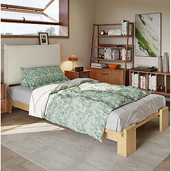 STILVORA Lit simple 90/200 cm naturel en bois et tissu avec dossier rembourré et lattes stables pas cher