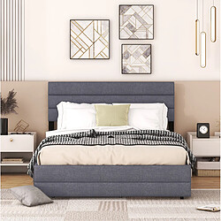 STILVORA Lit plateforme 140/200 cm gris en lin avec lit gigogne et 2 tiroirs pas cher