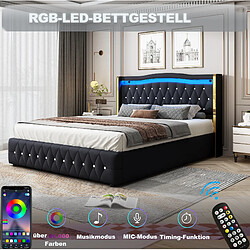 STILVORA Lit double 140/200 cm noir en velours avec LED et rangement hydraulique pas cher