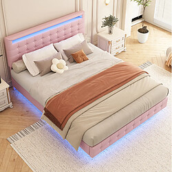 Acheter STILVORA Lit 140/200 cm rose en PU avec LED et tête de lit réglable