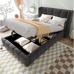 Avis STILVORA Lit enfant 90/200 cm gris en tissu avec rangement relevable