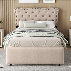 STILVORA Lit rembourré 90/200 cm beige brun en MDF avec tête de lit réglable pas cher