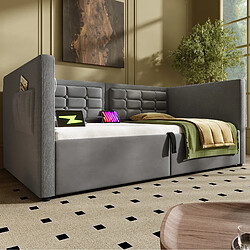Acheter STILVORA Banquette-lit 90/190 cm gris en velours avec rangement hydraulique et USB