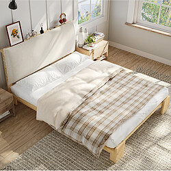 Avis STILVORA Lit simple 140/200 cm naturel en bois et tissu avec dossier capitonné