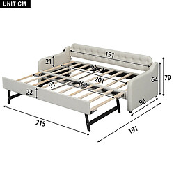 STILVORA Canapé-lit 90/200 cm beige en lin avec lit gigogne et port USB pas cher