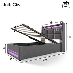 Avis STILVORA Lit rembourré 90/200 cm gris en lin avec LED USB et matelas