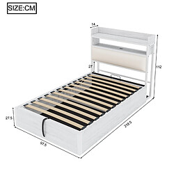 Acheter STILVORA Lit simple 90/200 cm blanc en métal bois et tissu avec rangement hydraulique et ports USB