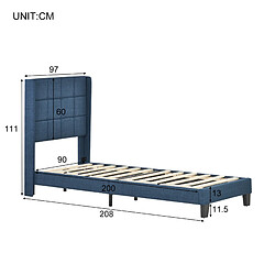 Avis STILVORA Lit simple rembourré 90/200 cm bleu en lin avec sommier à lattes et matelas à ressorts
