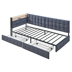 Acheter STILVORA Canapé-lit 90/200 cm gris en tissu avec LED USB et 2 tiroirs
