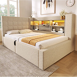 STILVORA Lit rembourré 90/200 cm beige en lin avec LED rangement et matelas pas cher