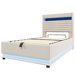 Acheter STILVORA Lit capitonné 90/200 cm beige en lin avec LED rangement et ports USB Type-C