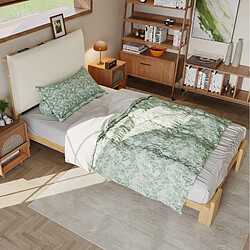 Acheter STILVORA Lit simple 90/200 cm naturel en bois et tissu avec dossier rembourré et lattes stables