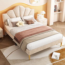 Acheter STILVORA Lit rembourré 140/190 cm beige en velours avec tête de lit réglable