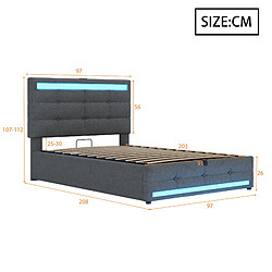 STILVORA Lit rembourré 90/200 cm gris en tissu avec LED RGB USB et tête de lit réglable pas cher