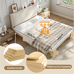 STILVORA Lit simple 140/200 cm naturel en bois et tissu avec dossier capitonné pas cher
