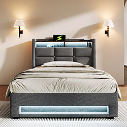 STILVORA Lit rembourré 90/200 cm gris en lin avec LED USB et matelas pas cher