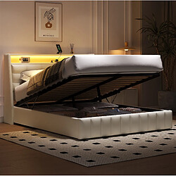 Avis STILVORA Lit plateforme 160/200 cm blanc en PU avec LED USB et tête de lit réglable