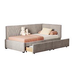 Acheter STILVORA Lit de jour 90/200 cm gris en tissu rembourre avec 2 tiroirs et sommier
