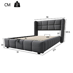STILVORA Lit enfant 90/200 cm gris en tissu avec rangement relevable pas cher