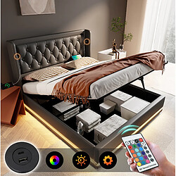 STILVORA Lit double 160/200 cm noir en PU avec LED USB Type-C et rangement pas cher